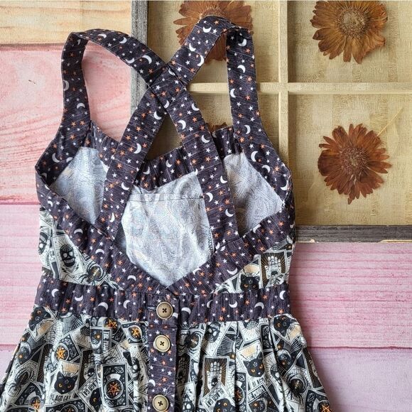 Academia Magick Tarot Print Mystical Sweetheart Button Back Fit & Flare Dress - Picture 8 of 9